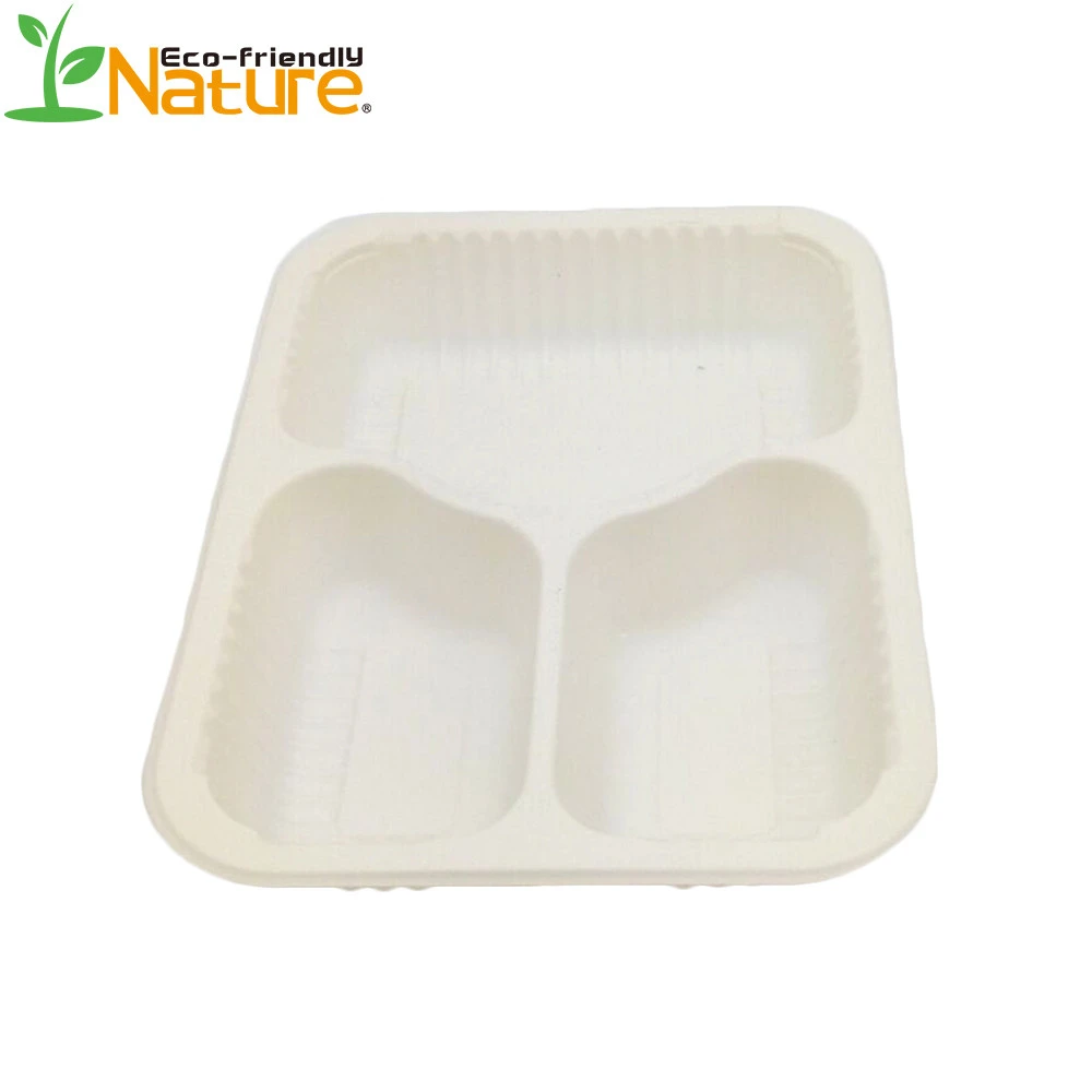 3 Compartment Tray Biodegradable Serving Tray Corn Starch Disposable Container for EV Market