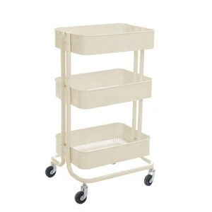3 Tier Rolling Serving Cart Utility Steel Cart Shelves Kitchen Storage With Casters