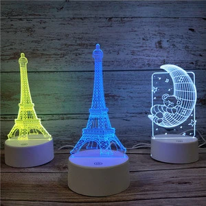3D Illusion Night Light Eiffel Tower Shape LED Table Lamp for Kids