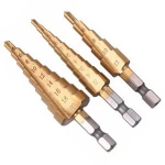 3Pc Hss Step Cone Taper Drill Bit Set Metal Hole Cutter Metric 3-12 4-12 4-20Mm 1/4 inch Titanium Coated Metal Hex Tape