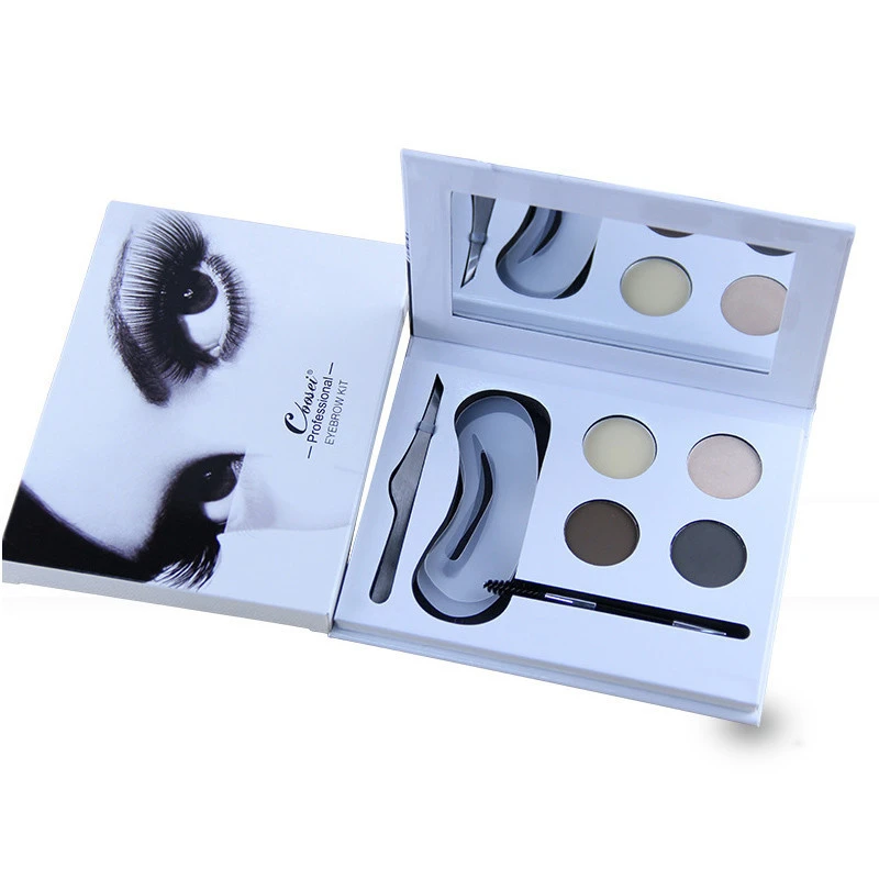 4 colors eyebrow powder waterproof eyebrow kit with mirror makeup brushes brow pomade tweezer stencils