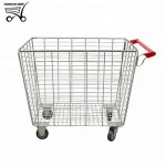 4 wheels durable steel basket roller laundry hand trolley storage transport commercial laundry equipment warehouse trolley cart