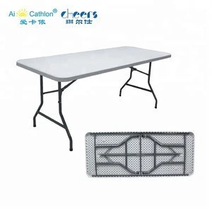 6ft Rectangle Plastic Trestle Folding White Dining Table