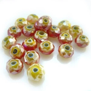 8*6mm red faceted glass millefiori beads with AB finish