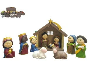 9 Inch New Ideas Resin Indoor China  Production kids Christmas Crib Nativity Set For Home Decoration