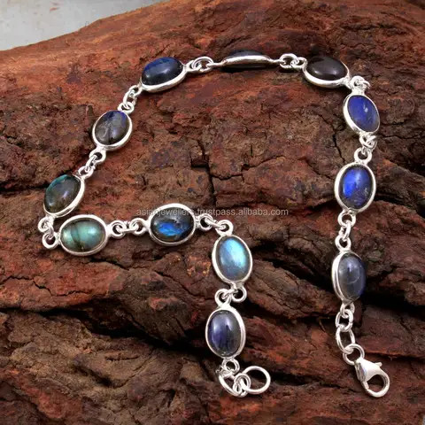 925 sterling silver natural labradorite gemstone bracelet