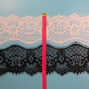 9cm wide eyelash lace trim in black color for lingerie, knitted nylon lace, scallop border lace trim