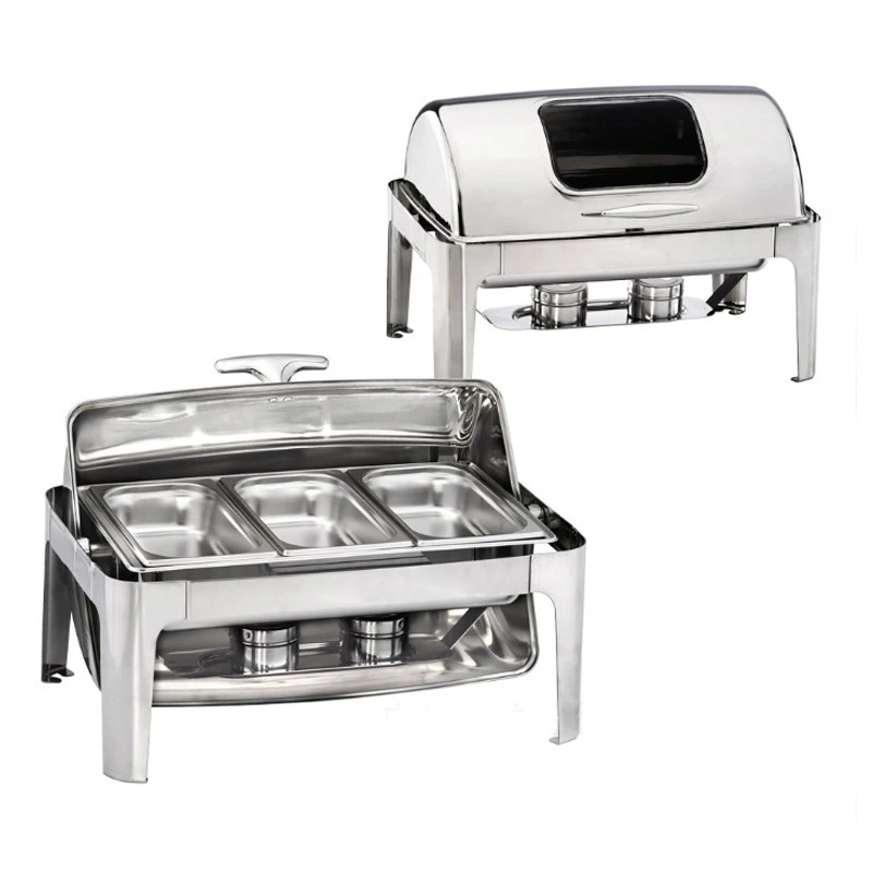 9L hotel restaurant Stainless Steel Buffet server  chafing  dish ,2*1/2  Pan  Oblong Roll Top buffet stove.