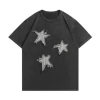 Acid Washed Custom T-shirt Tee Logo Cotton Oversized Heavyweight Embroider Patch Logo T shirts For Men