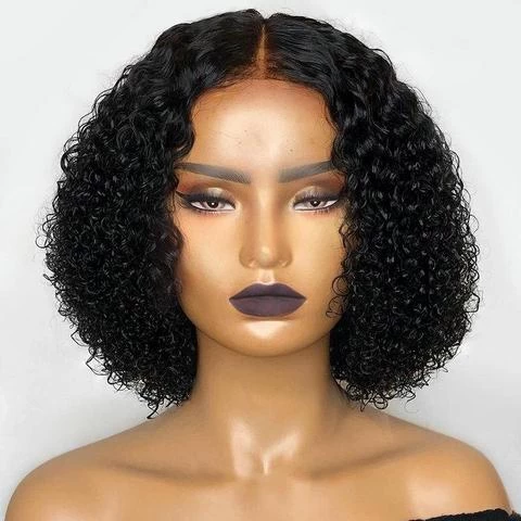 Afro Kinky Curly 4x4 Lace Bob Wigs 180% Density Human Hair Wigs Short Bob Wigs Lace Closure Brazilian Curly Wave