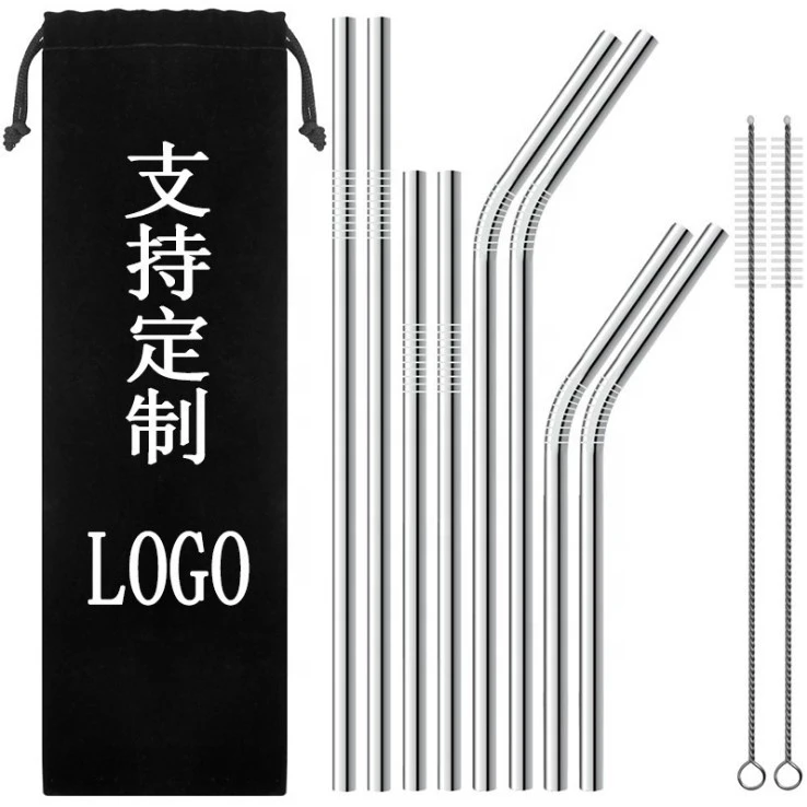 Amazon hot Stainless Steel Straws reusable metal drinking Eco Friendly stainless steel metal drinking straw set