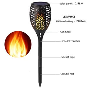 Amazon supplier TYNJX001-96 LED Solar  flame Torch garden path Light