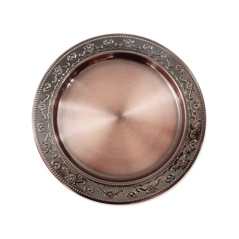 Antique Copper Table Decor Luxury Charger Plate Multi-purpose Use Serving Plate Home Hotel Kitchen Tabletop Decoration Plater