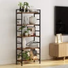 Archaized Wood Metal Vertical Bookshelf 5 Layers Adjustable Home Bookshelf Book Rack