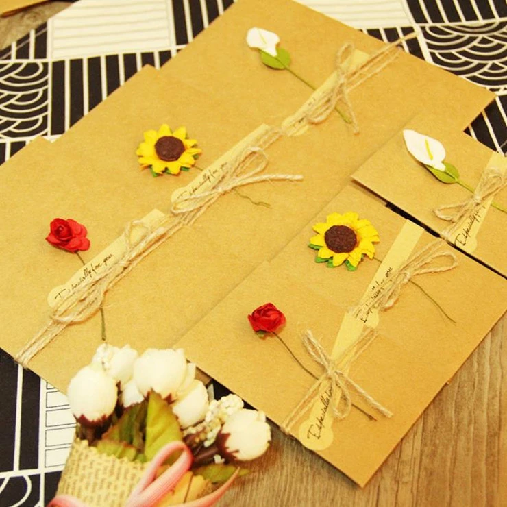 Artificial flower thank you card wedding cards invitation happy birthday kraft paper greeting card dry flower