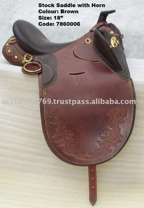 Australian Stock Horse Saddle with Horn Hand-tooled with brass fittings
