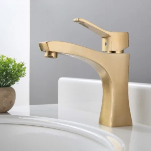 Bathroom Brushed Gold Mixer Brass Faucet Deck Mounted Basin Sink Faucet Tap