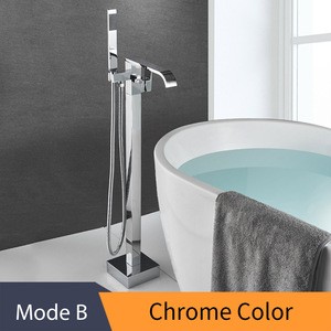 Bathtub Faucet 4015-L-B Brass Chrome Floor Mount Bathroom Faucet Swivel Spout Single Handle Tub Filler Hand Floor Stand Faucets