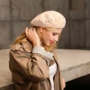 Beret female autumn/winter wool soft hat women&#x27;s leisure ride Pearl Beret female Inverness French vintage hat
