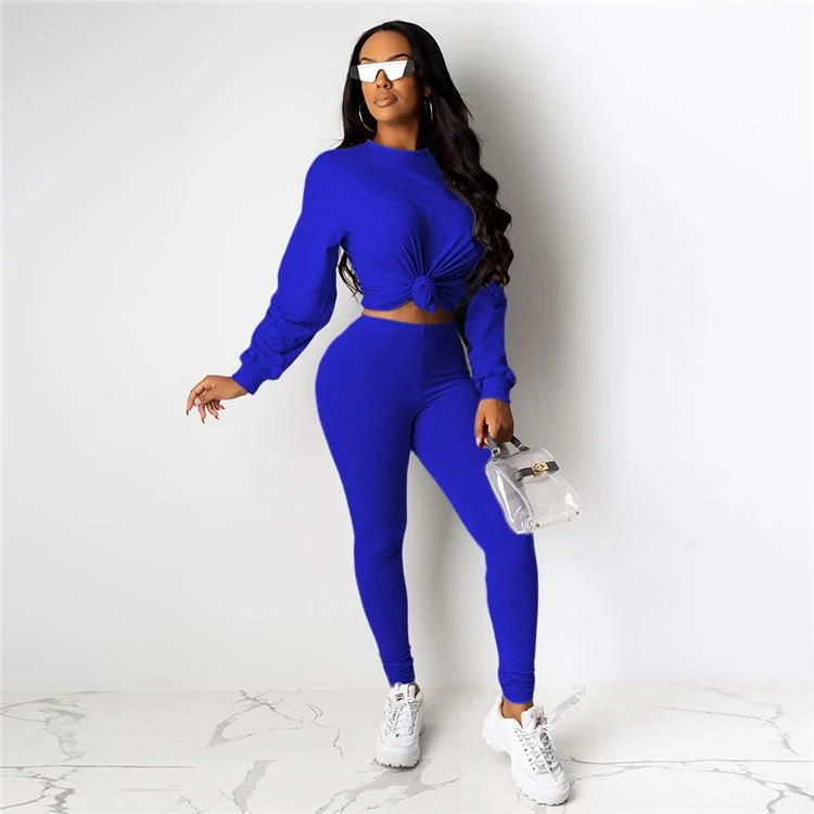 Best Seller Long Sleeve Solid Color Leisure Sports Pants Two Piece Suit SetWoman Fall