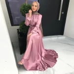 Best Selling  8 Colors Satin Islamic Clothing Modest Long Sleeves Maxi Abaya Women Muslim Dress 2023 Dubai Modest