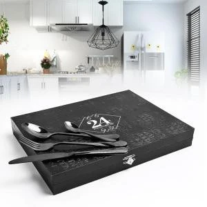 Black Gold Cutlery Set Stainless Steel Flatware Set For Gift Party