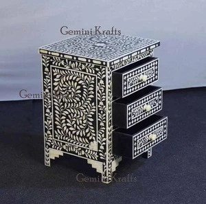 Bone Inlay Three Drawer Side Table, Nightstand, Bedside table