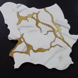 Brass And Stone Mosaic Tiles Waterjet Copper Inlay Tile from China |  Tradewheel.com