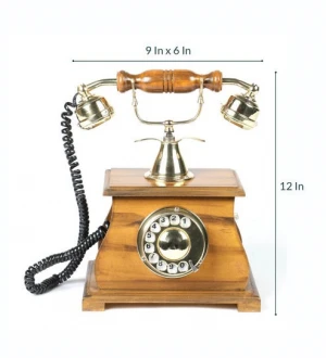 Brown &amp; Gold Wooden Working Retro Telephone