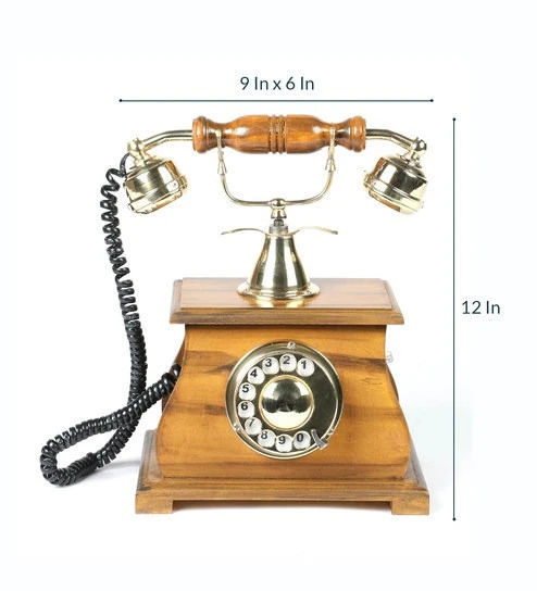 Brown &amp; Gold Wooden Working Retro Telephone