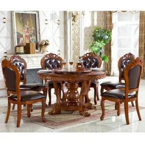 Brown color european style antique wooden carved  royal dining round table