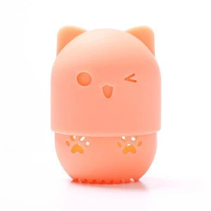 Cat Shaped Cute Silicon Makeup Puff Powder Beauty Blend Case Holder Silicone Travel Capsule Makeup Sponge Holder