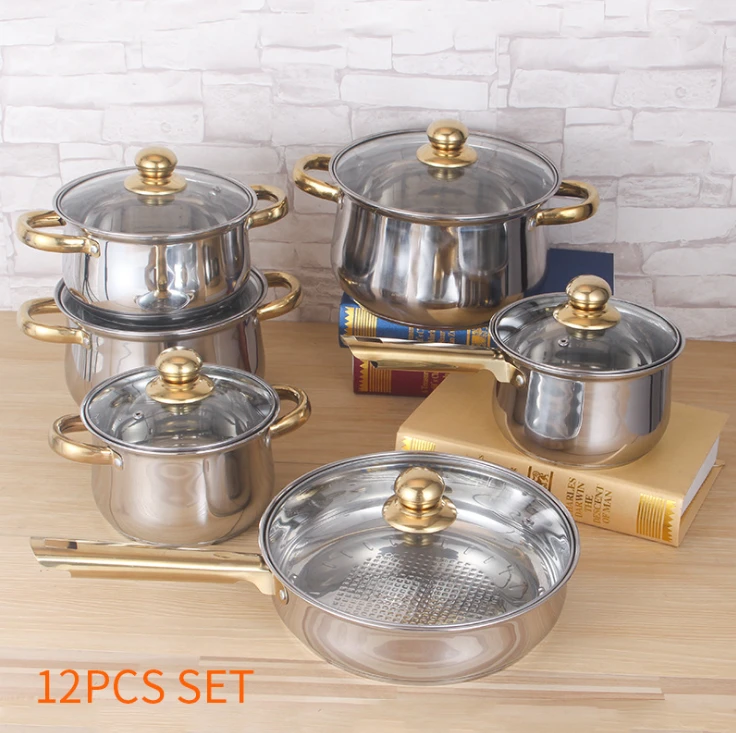 Cheap price 12 pcs Stainless Steel Cooking Pots and pans frypan Cookware Set