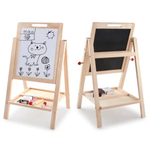 Children Educational Toys Adjustable EcoFriendly Wooden Double Side Drawing Board With Eraser Chalk