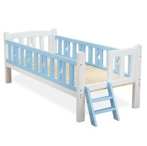 Children wooden home bedroom furniture safely get in and out stair case rail solid wood kids bed