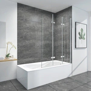 China Blossom 3 Panels Bathroom Hinges Frameless Doors Glass Bath Tub Folding Shower Screen