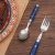 Import China full set of fork spoon knife with blue plastic handle machine polish stainless steel  restaurant cutlery set from China