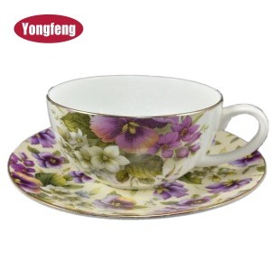 Chinese factory direct sale English style 12oz cups and saucers floral for afternoon tea