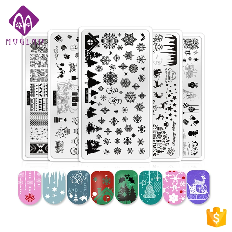 Christmas Design OM Series Custom Nail Art  Stamping Tools Image Plate With White Plastic Edge