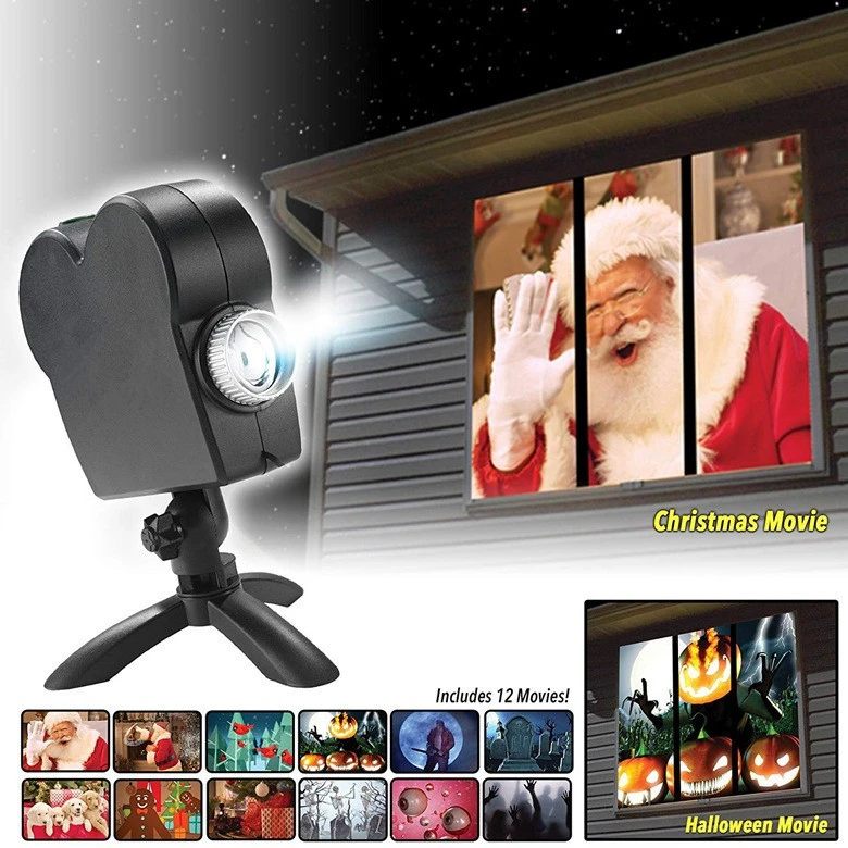 Christmas Halloween Laser Projector 12 Movies Mini Window Projector Indoor Outdoor Christmas Christmas Projector for Kids