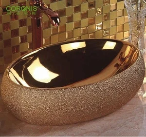 Coronis modern design bathroom ceramic gold plated wash basin price