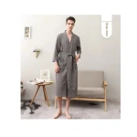 Couple bathrobe Summer thin style women solid color Waffle V-neck cardigan sleeve bathrobe home dress for men