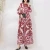 Import Crepe polyester Full length modest O neck elastic cuff ethnic pattern Loose size American europe women maxi dress with sleeves from China