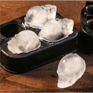 Custom 4 Grid 3D skull flexible silicone skull ice cube tray mold with lid, ice cubes silicone mold skull