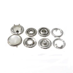 Custom decorative 10/12/15/18/20mm clothing accessories four parts brass metal ring cap pearl prong snap button