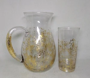 custom hand blown 1500ml heat resistant glass water pitcher with gold foil and handle