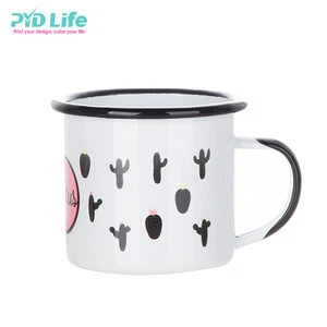 Custom Logo Reusable Metal Steel Enamel Camping Coffee Tea Milk Cup Mug With Handle and Color Rim
