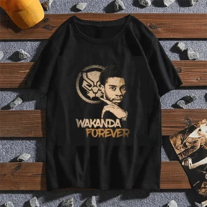 Custom OEM Manufacturers Wakanda Forever Printing Round Neck T Shirt Men Short Sleeves Cotton Tee Shirt Tops