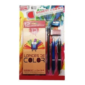 Custom OEM promotional children ballpoint pen color pencil eraser table cheap gift office stationery set for school kids