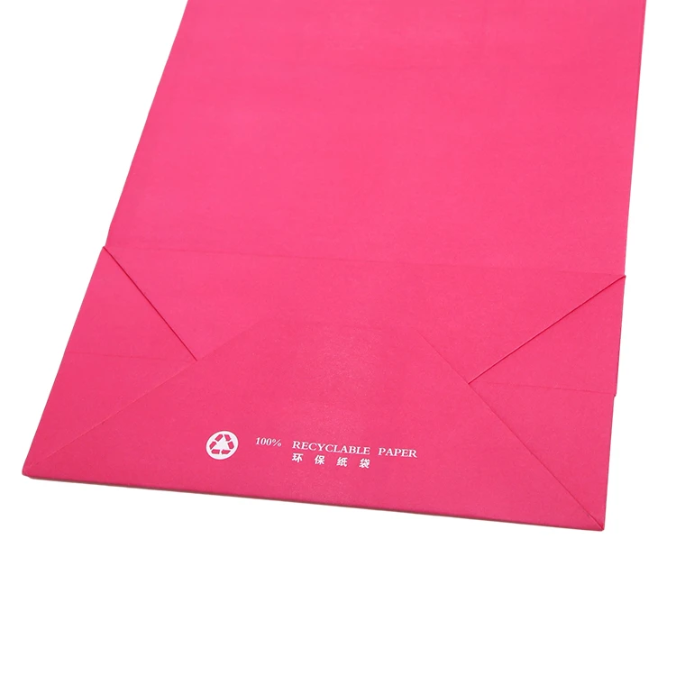 Custom plain pink grocery shopping paper bags with handles